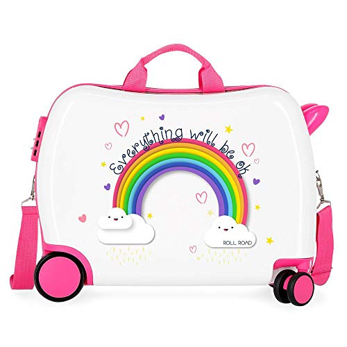 Roll Road Arcoiris Everything Ok Kinder-Koffer Rosa 50x39x20 cms Hartschalen ABS Kombinationsschloss 38L 2,1Kgs 4 Räder Handgepäck, Weiß von Roll Road