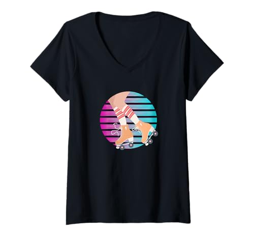 Damen Retro Roller Derbyroller Derby-Skaterolle T-Shirt mit V-Ausschnitt Damen Retro Roller Derbyroller Derby-Skaterolle T-Shirt mit V-Ausschnitt von Roller Derby Gifts