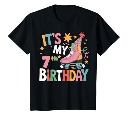 Kinder Rollschuhlaufen-Themenparty zum 7. Geburtstag T-Shirt von Roller Skating Birthday