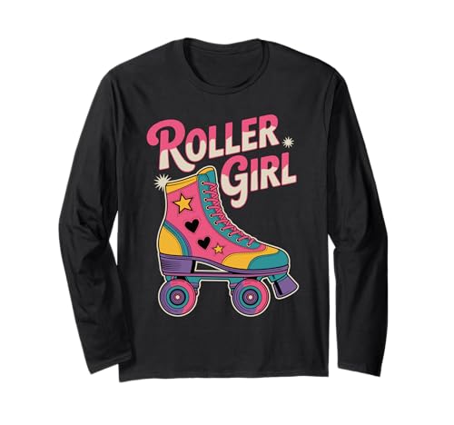 Roller Girl Colorful 90s 80s Style Retro Roller Skate Design Langarmshirt von Roller Skating Designs For Magical Skating Lovers