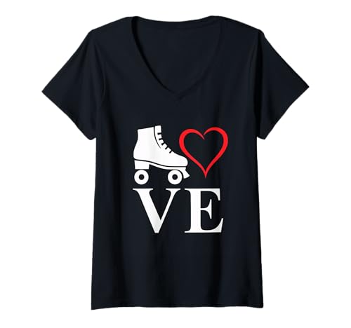 Damen I Love Roller Skating Vintage 70er 80er Jahre Roller Rink & Derby T-Shirt mit V-Ausschnitt Damen I Love Roller Skating Vintage 70er 80er Jahre Roller Rink & Derby T-Shirt mit V-Ausschnitt von Roller Skating Love Retro Quad Skate Heart Shirt
