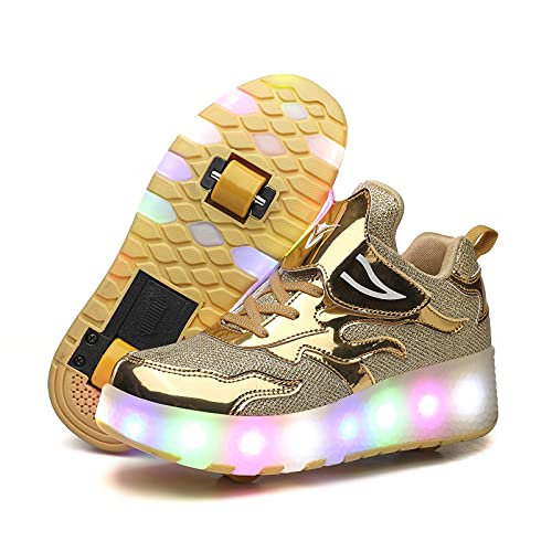 Kinder, Farbe-volle LED Licht-UP, USB wiederaufladbar, Trainer Roller Skates Schuhe mit doppelten Rädern, Trainer Sneakers Geburtstagsparty Thanksgiving von Roller&Skates