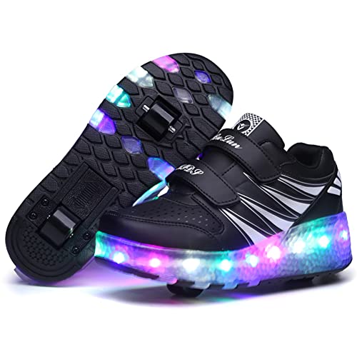 Kinder, Farbe-volle LED Licht-UP, USB wiederaufladbar, Trainer Roller Skates Schuhe mit doppelten Rädern, Trainer Sneakers Geburtstagsparty Thanksgiving von Roller&Skates