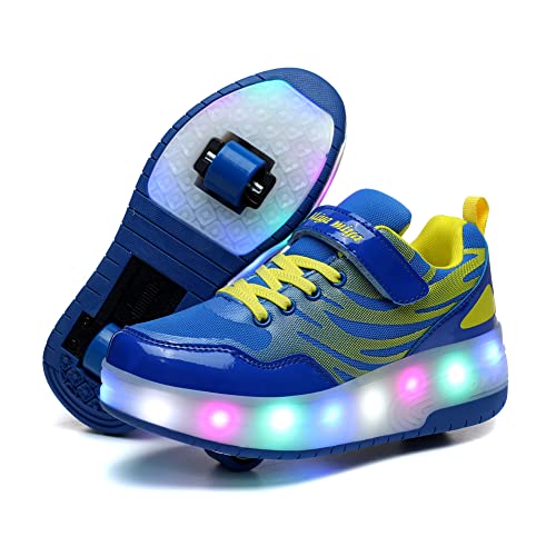 Unisex Jungen Mädchen,Farbige LED-Beleuchtung,USB wiederaufladbar,Trainer Rollschuhe mit einzelnen Doppelrollen,Hinterrad Einziehbar,Vorderrad Abnehmbare Turnschuhe von Roller&Skates