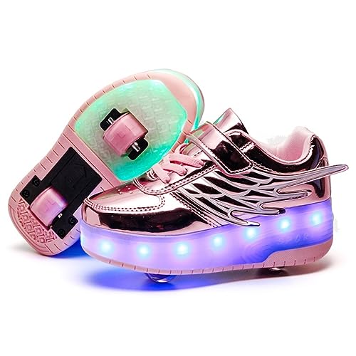 Unisex Jungen Mädchen,Farbige LED-Beleuchtung,USB wiederaufladbar,Trainer Rollschuhe mit einzelnen Doppelrollen,Hinterrad Einziehbar,Vorderrad Abnehmbare Turnschuhe von Roller&Skates