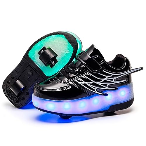 Unisex Jungen Mädchen,Farbige LED-Beleuchtung,USB wiederaufladbar,Trainer Rollschuhe mit einzelnen Doppelrollen,Hinterrad Einziehbar,Vorderrad Abnehmbare Turnschuhe von Roller&Skates