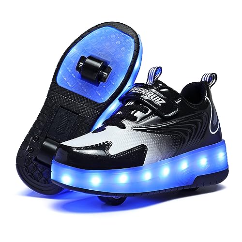 Unisex Kinder LED Farbe Licht USB Wiederaufladbar Skateboardschuhe mit Rollen Drucktaste Einstellbare Hinterrad/Abnehmbares Vorderrad Inline Skates Running Sneaker für Jungen Mädchen von Roller&Skates