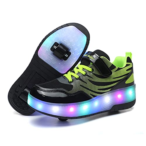 Unisex Kinder LED Licht Skateboardschuhe mit Rollen Drucktaste Einstellbare Rollerblades Inline Skates Outdoor Sport Fitnessschuhe Gymnastik Running Sneaker für Jungen Mädchen von Roller&Skates