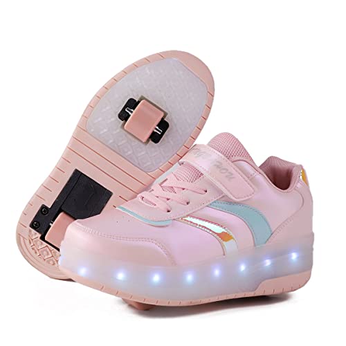 Unisex Kinder LED Licht Skateboardschuhe mit Rollen Drucktaste Einstellbare Rollerblades Inline Skates Outdoor Sport Fitnessschuhe Gymnastik Running Sneaker für Jungen Mädchen von Roller&Skates