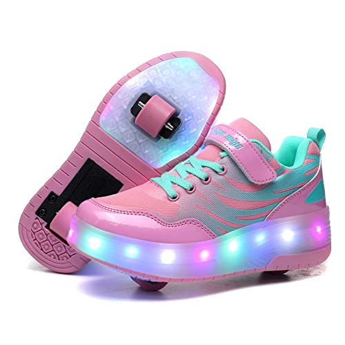 Unisex Kinder LED Licht Skateboardschuhe mit Rollen Drucktaste Einstellbare Rollerblades Inline Skates Outdoor Sport Fitnessschuhe Gymnastik Running Sneaker für Jungen Mädchen von Roller&Skates