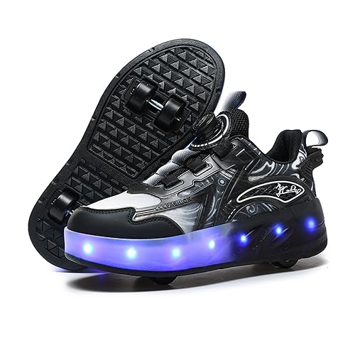 Unisex Kinder LED Licht USB Wiederaufladbar Skateboardschuhe mit Vier Rollen,Abnehmbar, Stabiler und Sicherer Outdoor Sport Fitnessschuhe Gymnastik Running Sneaker für Jungen Mädchen von Roller&Skates