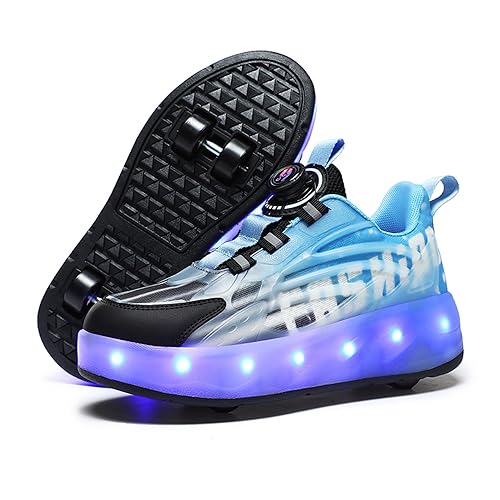 Unisex Kinder LED Licht USB Wiederaufladbar Skateboardschuhe mit Vier Rollen,Abnehmbar, Stabiler und Sicherer Outdoor Sport Fitnessschuhe Gymnastik Running Sneaker für Jungen Mädchen von Roller&Skates