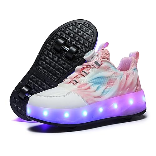 Unisex Kinder LED Licht USB Wiederaufladbar Skateboardschuhe mit Vier Rollen,Abnehmbar, Stabiler und Sicherer Outdoor Sport Fitnessschuhe Gymnastik Running Sneaker für Jungen Mädchen von Roller&Skates