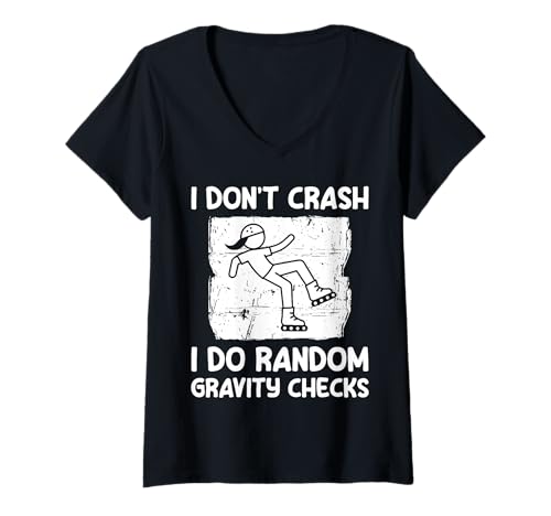 Damen I Dont Crash I Do Random Gravity Checks Rollerblade Skating T-Shirt mit V-Ausschnitt von Rollerblades Design Idee Skating