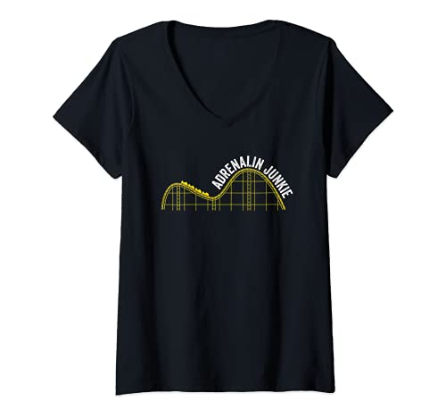 Damen Achterbahn Freizeitpark Adrenalin Junkie Achterbahn Freak T-Shirt mit V-Ausschnitt von Rollercoaster Vergnügungspark Achterbahn Geschenk