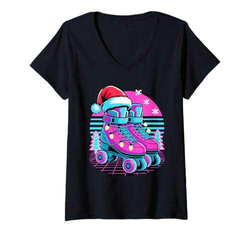 Damen Weihnachten Rollschuh Rollschuhfahrer Rollschuhlaufen T-Shirt mit V-Ausschnitt Damen Weihnachten Rollschuh Rollschuhfahrer Rollschuhlaufen T-Shirt mit V-Ausschnitt von Rollerskating Gift For A Rollerskater