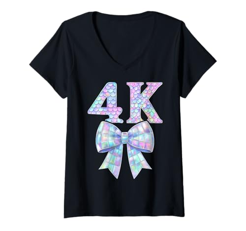 Damen Coquette Bow 4K I'm Ready for 4K Girl Kid Preppy Girly PreK4 T-Shirt mit V-Ausschnitt von Rollin Into 4K First Day of PK4 Pre Kindergarten 4