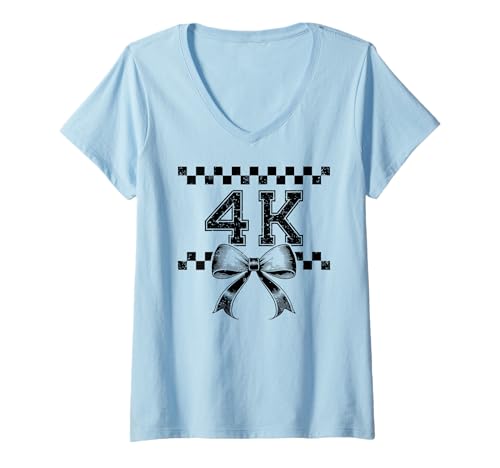 Damen Coquette Bow 4K I'm Ready for 4K Girl Kid Preppy Girly PreK4 T-Shirt mit V-Ausschnitt von Rollin Into 4K First Day of PK4 Pre Kindergarten 4