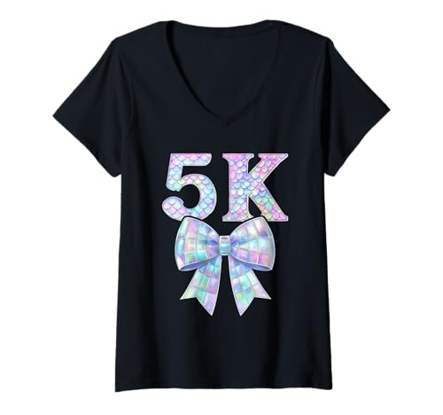Damen Coquette Bow 5K I'm Ready for 5K Girl Kid Preppy Girly PreK5 T-Shirt mit V-Ausschnitt von Rollin Into 5K 1st Day of Pre K 5 Pre Kindergarten