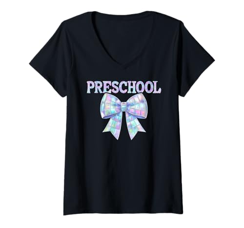 Damen Coquette Bow Vorschule I'm Ready for Preschool Girl PreK Kid T-Shirt mit V-Ausschnitt Damen Coquette Bow Vorschule I'm Ready for Preschool Girl PreK Kid T-Shirt mit V-Ausschnitt von Rollin Into Preschool Girly Back to School 1st Day