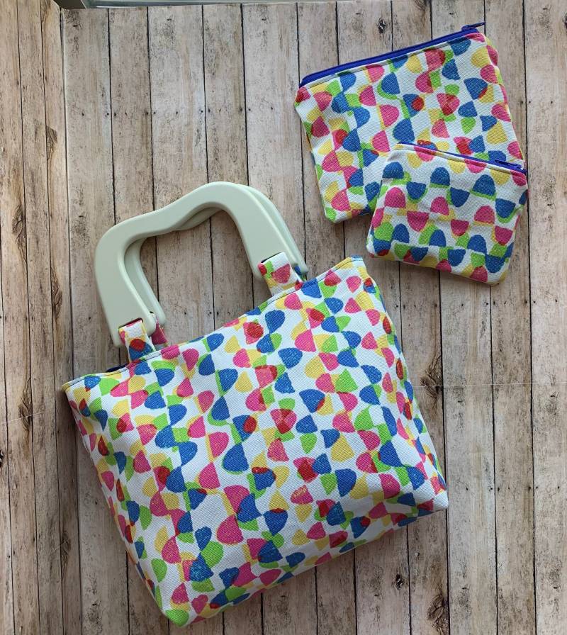 Art Deco Top Henkeltasche Retro Geldbörse Handtasche Abstrakte Tasche Stoff Set Passende 3-Teiliges von RollinRockabilly