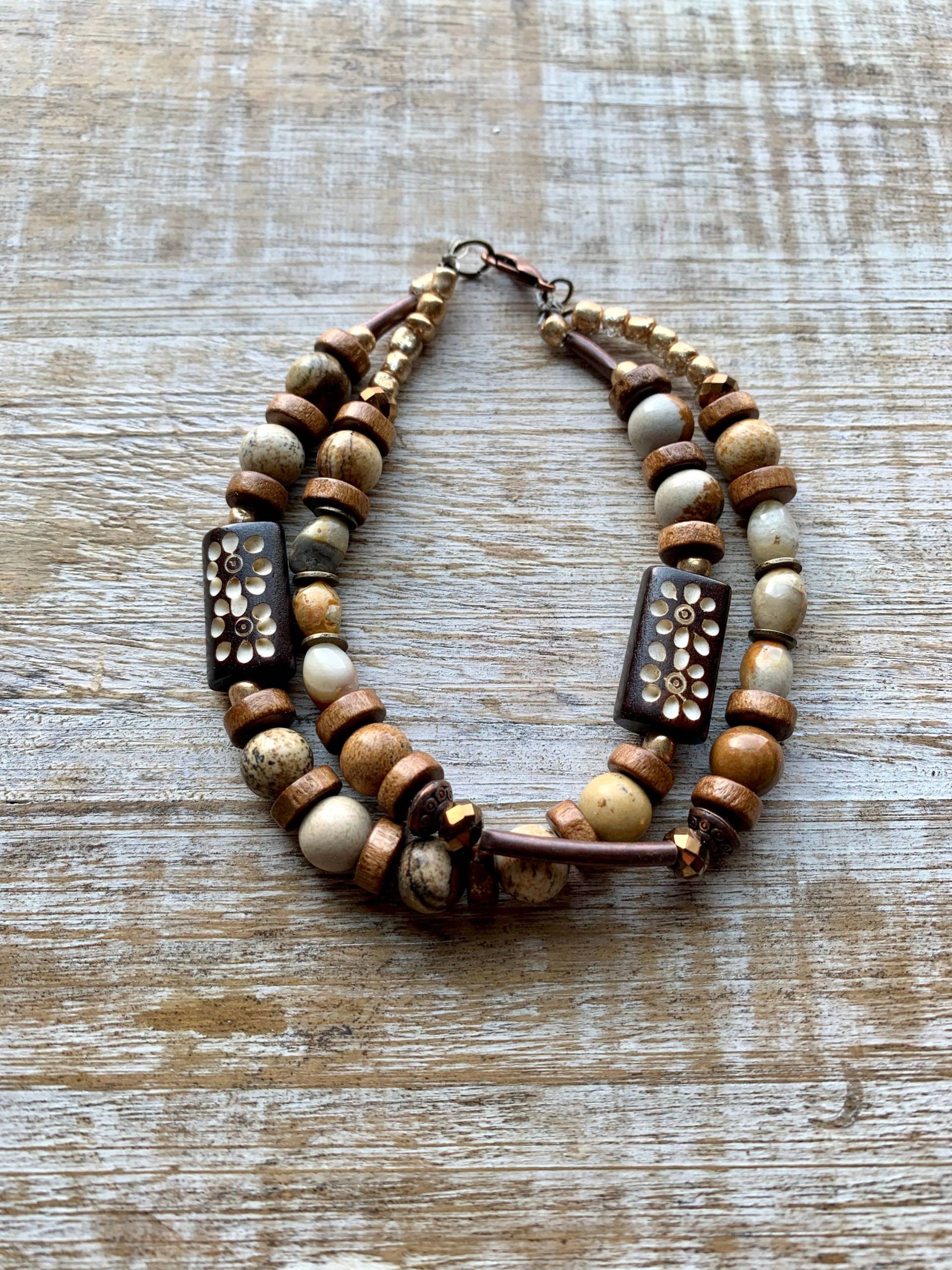 Bronze Tube Achat & Glas Doppelarmband Bronze Tube Achat & Glas Doppelarmband von RollinRockabilly