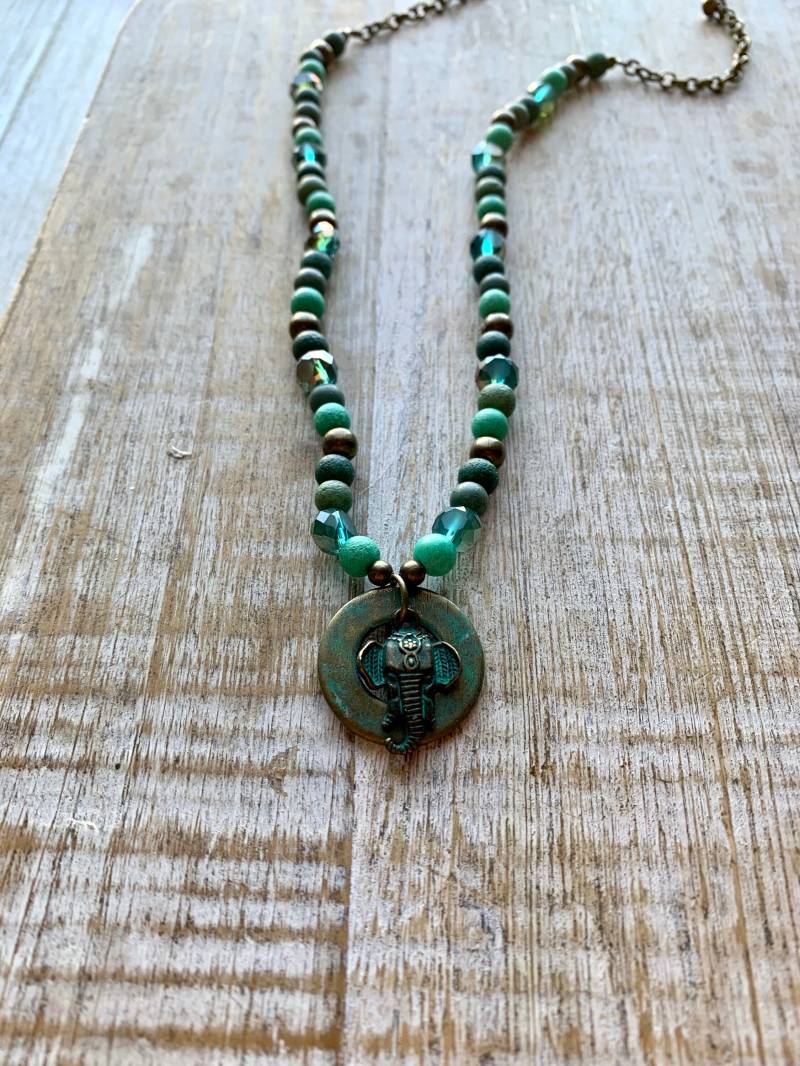 Elefant Patina Halskette Bronze Petrol Geschenk Erdige Elefant Patina Halskette Bronze Petrol Geschenk Erdige von RollinRockabilly