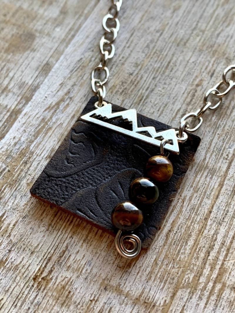 Jaspis Halskette Colorado Berge Leder Kette Tigerauge Berg Schmuck Braun von RollinRockabilly