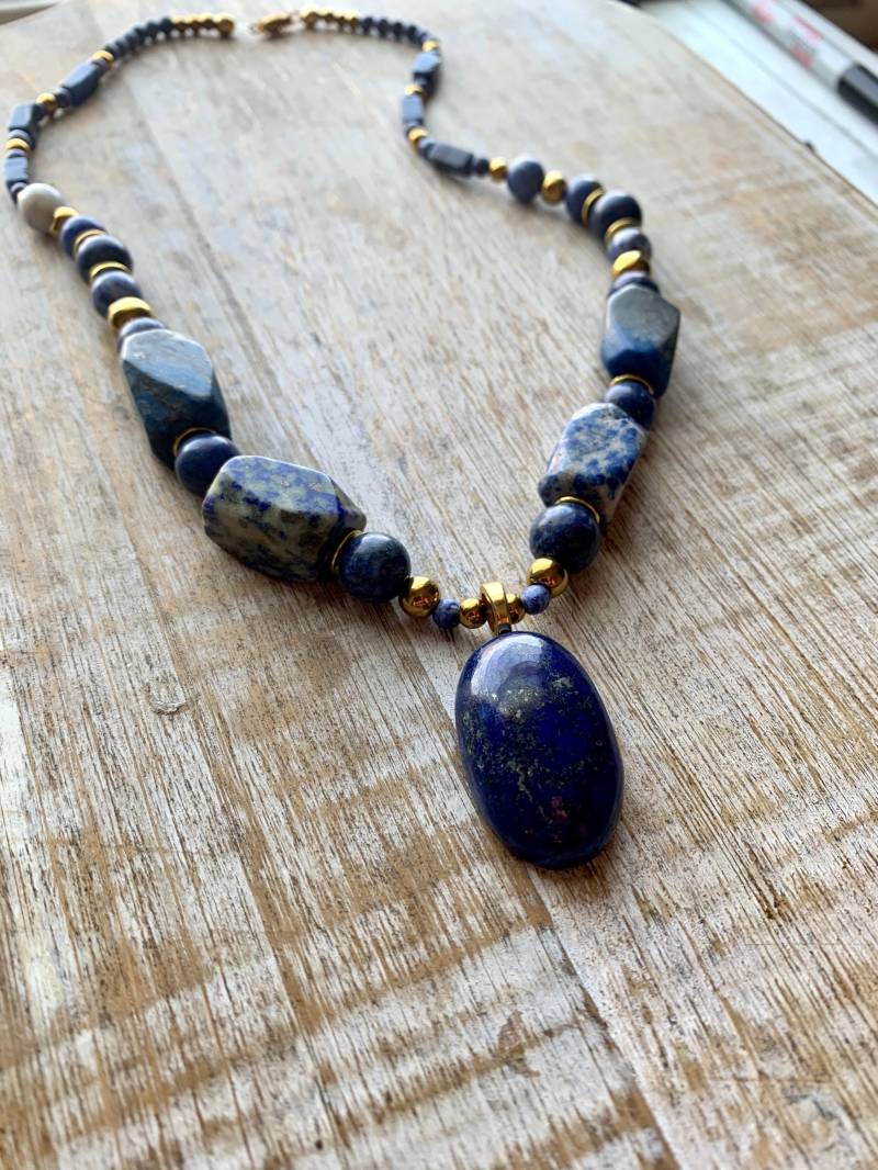 Lapis Sodalith Perlen Halskette Blau Edelstein Schmuck Geschenk von RollinRockabilly