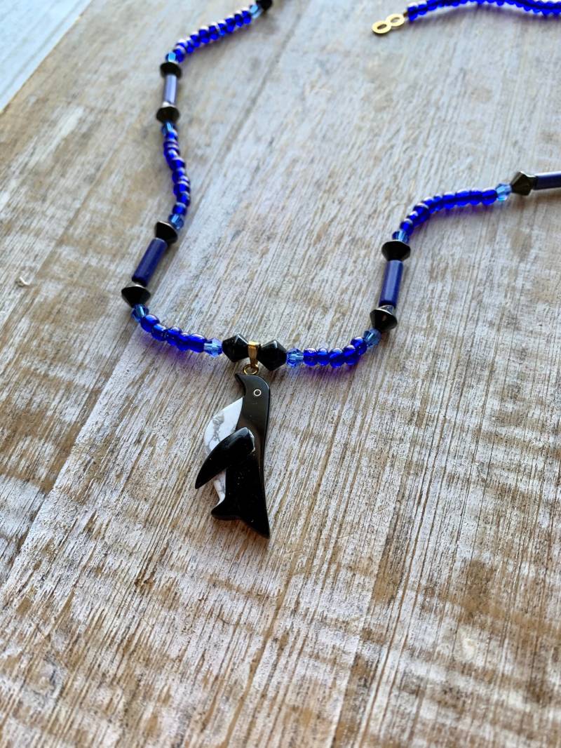 Pinguin Halskette Glas Perlen Vogel Kaiser Glückliche Füße Niedlicher Upcycled Blauer Schmuck Pinguin Halskette Glas Perlen Vogel Kaiser Glückliche Füße Niedlicher Upcycled Blauer Schmuck von RollinRockabilly