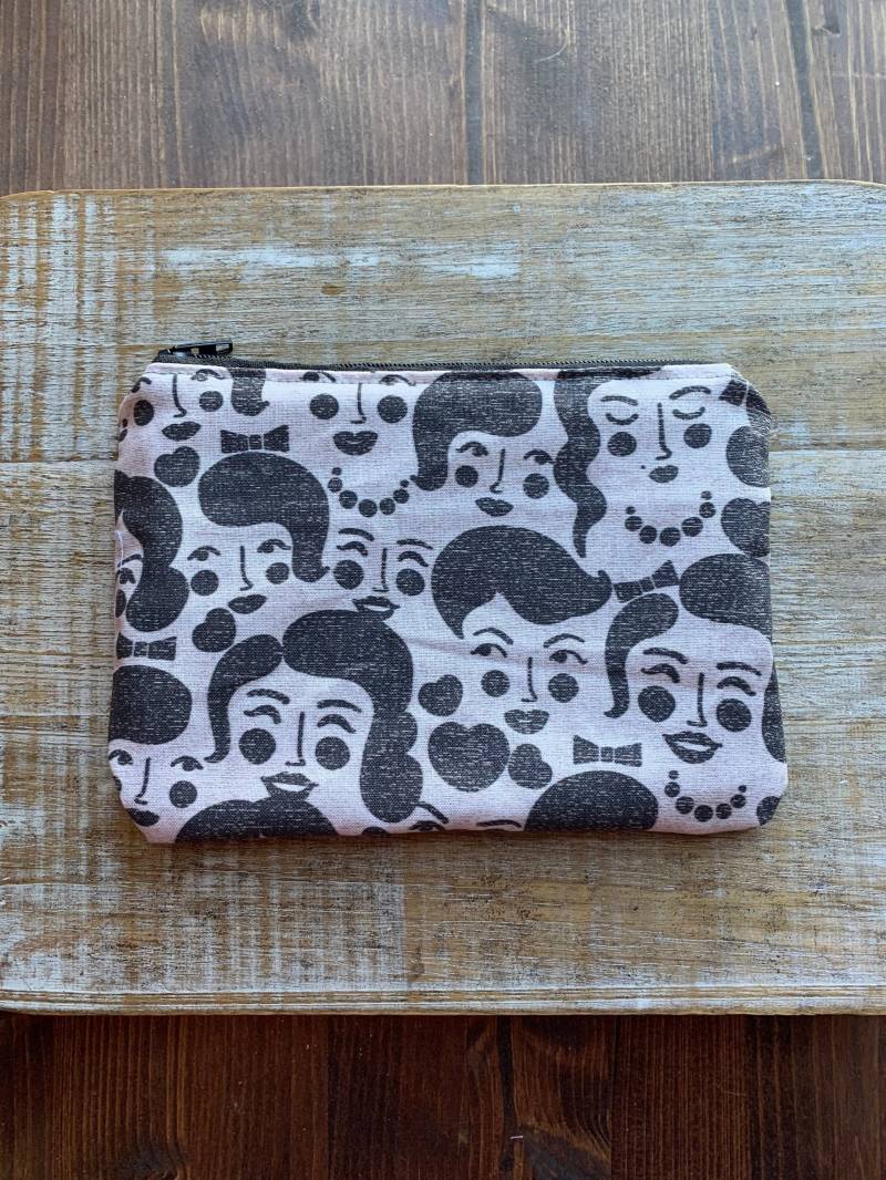 Retro Frauen Brieftasche Geldbörse Tasche Vintage Gesichter Id Inhaber Stoff Münze Unterstützung Reißverschluss von RollinRockabilly