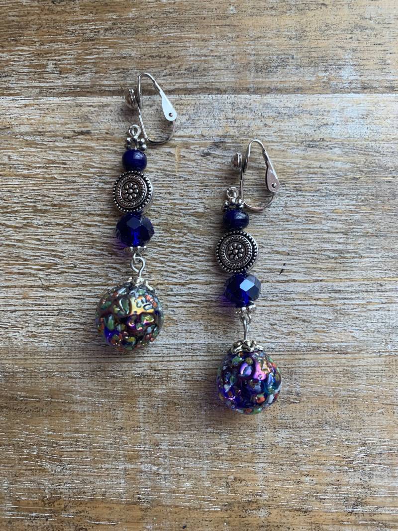 Upcycled Ohrclips Marmor Baumeln Kristall Vintage Marble Spielzeug Blaue Ohr-Hänger Ohrgewichte Gauges von RollinRockabilly