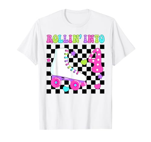 Rolling Into Das 4-jährige Groovy Rollschuh-Mädchen hat Geburtstag T-Shirt Rolling Into Das 4-jährige Groovy Rollschuh-Mädchen hat Geburtstag T-Shirt von Rolling Into Birthday Girls Roller Skating Outfit