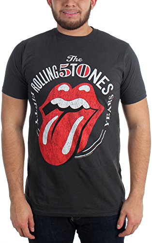 Rolling Stones - Männer 50 Jahre Tongue T-Shirt, Large, Charcoal von Rolling Stones