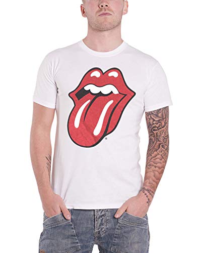 Rolling Stones Herren The Classic Tongue with Soft Hand Inks T-Shirt, weiß, M von Rolling Stones