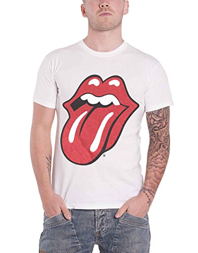 Rolling Stones Herren The Classic Tongue with Soft Hand Inks T-Shirt, weiß, M von Rolling Stones