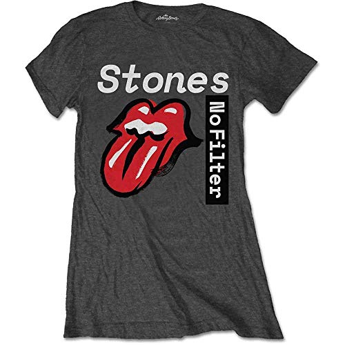 Rolling Stones Damen The No Filter Text T-Shirt, grau, 8 (Size: Womens: 8) von Rolling Stones