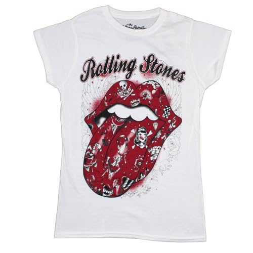 Rolling Stones Damen The Tattoo Flash T-Shirt, weiß, Large von Rolling Stones