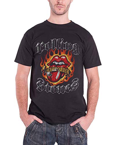 Rolling Stones Herren The Flaming Tattoo Tongue T-Shirt, Schwarz, M von Rolling Stones