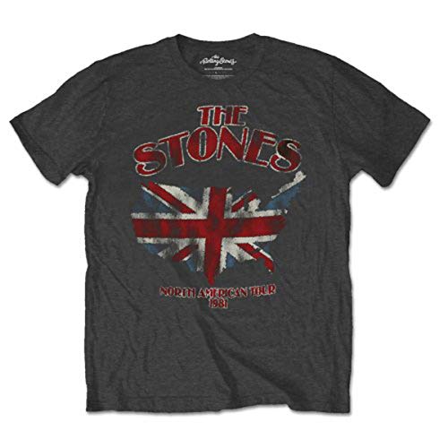 The Rolling Stones Herren Union Jack Us Karte T-Shirt, grau, M von Rolling Stones