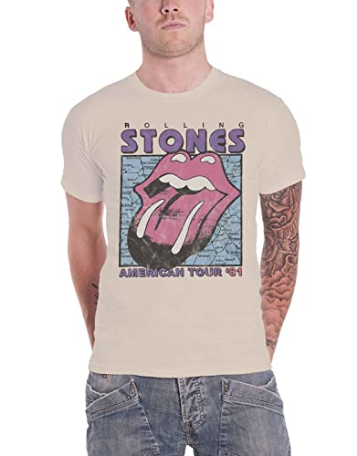 The Rolling Stones T Shirt American Tour Map Band Logo offiziell Herren Natural von The Rolling Stones