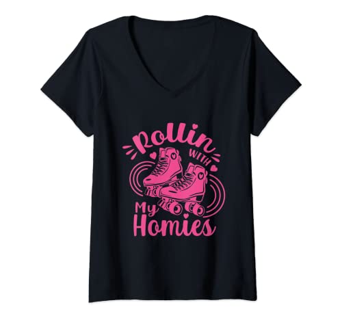 Damen Vintage Rollschuh Rolling With My Homies T-Shirt mit V-Ausschnitt Damen Vintage Rollschuh Rolling With My Homies T-Shirt mit V-Ausschnitt von Rolling With My Homies Vintage Roller Skate