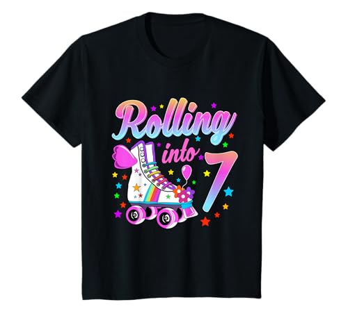 Kinder Geburtstagsshirt 7. Geburtstag Rollschuhe Mädchen T-Shirt von Rolling into 7 Jahre Mädchen Geburtstag Geschenk
