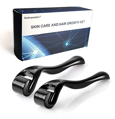 Derma roller für Bart Haare Haut Gesicht, 2Pack (0.5mm+1.0mm) 540 Titanium Mikronadeln - Selbstpflege Geschenke für Männer und Frauen Gesichtshautpflege Tools von Rollnewskin