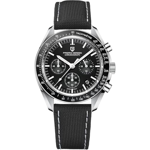 Pagani Design 1701 V3 Men's Chronograph Quartz Dial 40 mm VK63 Movement Stainless Steel Mirror Sapphire Watch 100 Metres Waterproof Sports Watch (Nylon Schwarz 1701-A) von RollsTimi
