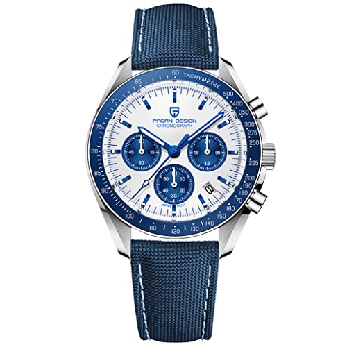 Pagani Design 1701 V3 Moon Armbanduhr Herren Quarz Chronograph Uhren Japan VK63 Uhrwerk Edelstahl Wasserdicht Sportuhr, Nylon Blau, Riemen von RollsTimi