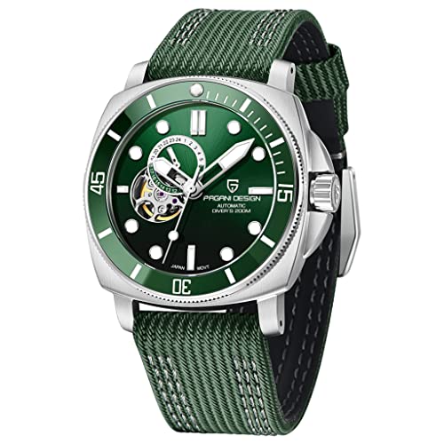 Pagani Design 1736 Herren Skelett Automatik Uhren Japan NH39 Bewegung NATO Nylonband 200M Wasserdicht Uhr für Männer Mode Sport, grün, Gurt von RollsTimi