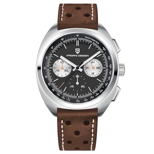 Pagani Design AR Saphir Quarz Chronograph Vintage Zifferblatt Uhr Leder Herrenuhren Neue Schildkröte zurück Chronograph 1782 Herren Quarzuhr VK63 Uhrwerk (Schwarzes Klebeband Q-1782) von RollsTimi