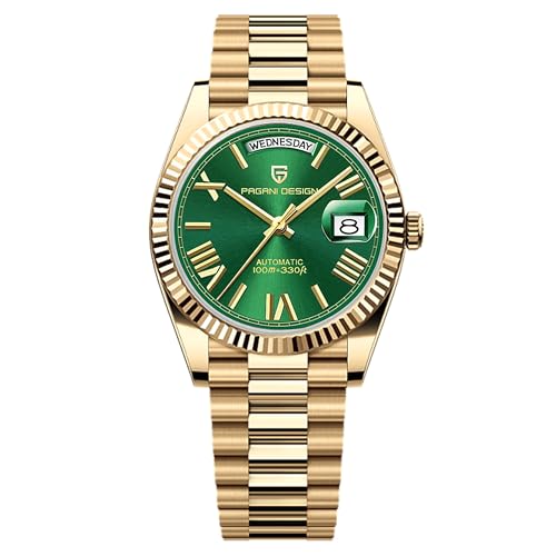 Pagani Design DD40 1783 Herrenuhr Herren Automatikuhr NH36A Kaliber AR Saphirglas Herren Luxusuhr mechanisch 10Bar Wasserdicht. (Goldgrün) von RollsTimi