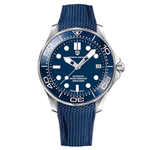Pagani Design Herren Armbanduhr Herren Automatikuhr NH35 Uhrwerk Drehbare Keramiklünette Edelstahl Wasserdicht Selbstaufzug Uhr PD1667, Gürtel Blau, Armband von RollsTimi